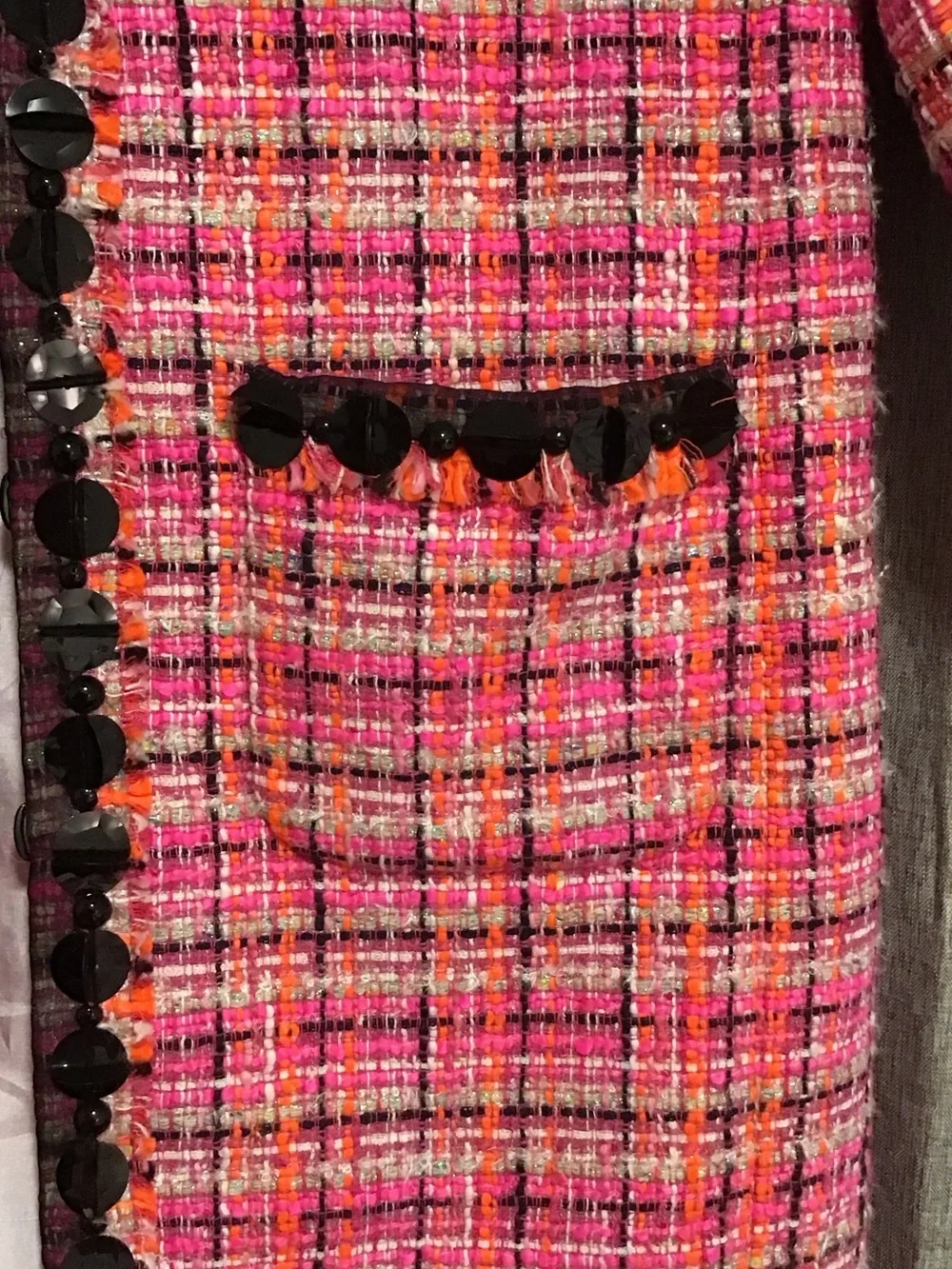 kate spade Pink Multi Tweed Pea Coat with Black Trim